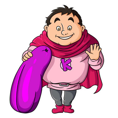 The vegetable superhero with the eggplant of illustrationのイラスト素材