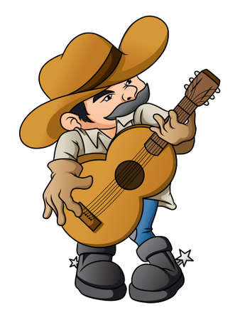 The old cowboy man is playing the music of illustrationのイラスト素材