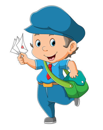 The cheerful postman is delivering the envelope of illustrationのイラスト素材