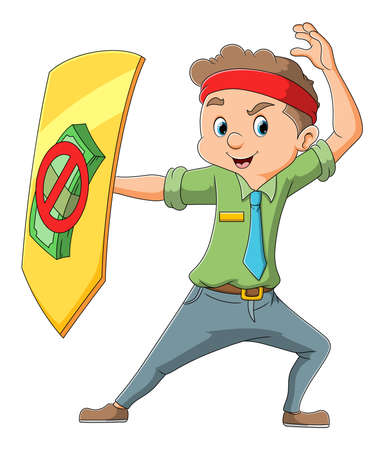 The employee wears shield is rejecting corruption of illustrationのイラスト素材