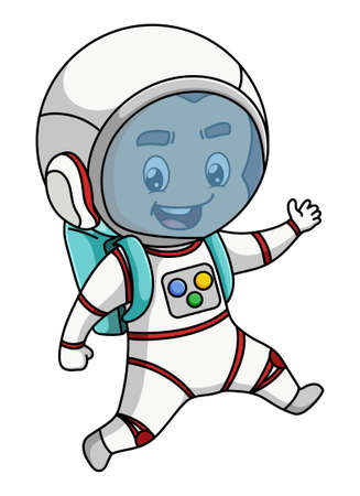 The astronaut boy is using the astronaut costume and flying in the air of illustrationのイラスト素材