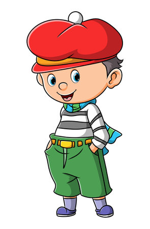 The artist painter boy is standing with the cool expression of illustrationのイラスト素材