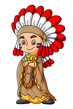 The cool indian boy with the traditional costume of illustrationのイラスト素材