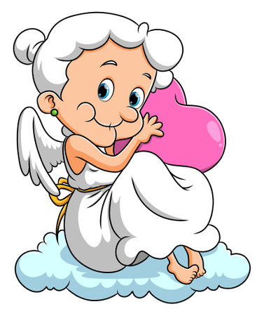 The old cupid woman is holding the love and sitting on the cloud of illustrationのイラスト素材