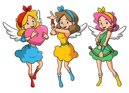 The group of the pretty angel with the different pose of illustrationのイラスト素材