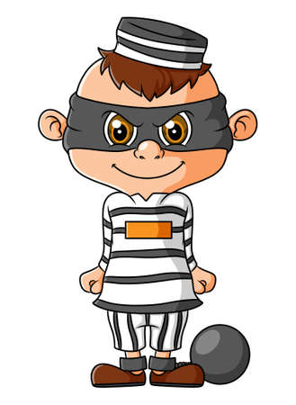 The criminal is wearing a mask and jail costume of illustrationのイラスト素材