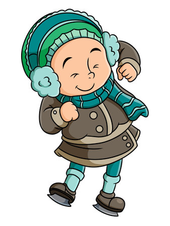 The cute girl is dancing with the warmth jacket in winter season of illustrationのイラスト素材