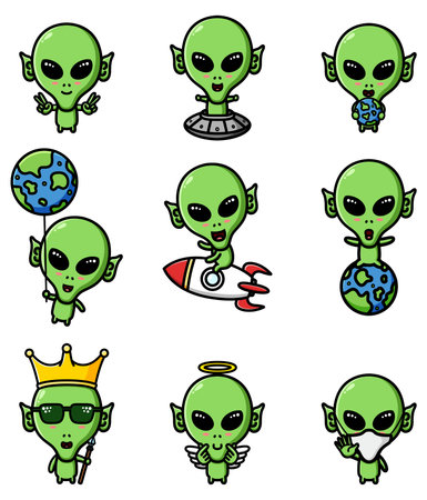 The cool alien of the mascot bundle set of illustrationのイラスト素材