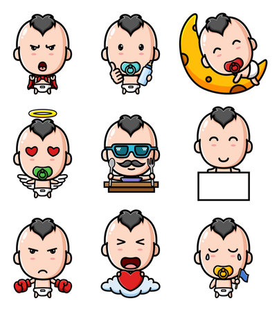 The cute rock baby of the mascot bundle set of illustrationのイラスト素材