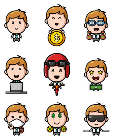 The happy employee of the mascot bundle set of illustrationのイラスト素材