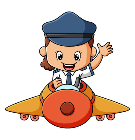 The cute pilot girl is flight the plane of illustrationのイラスト素材