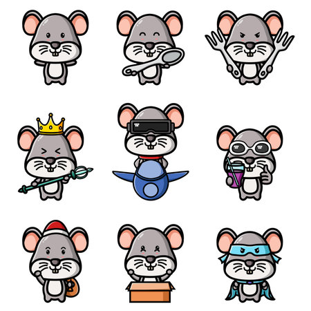 The happy mouse of the mascot bundle set of illustrationのイラスト素材