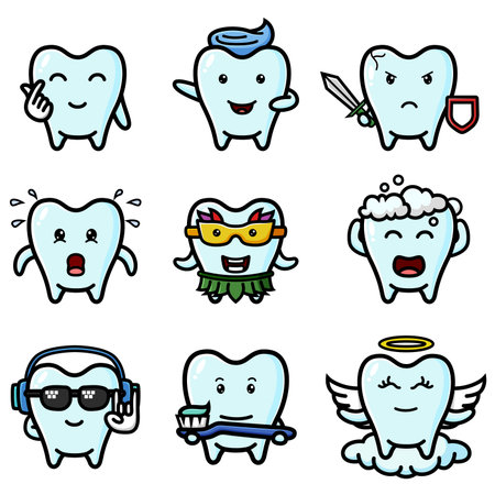 The dental tooth models of the mascot bundle set of illustrationのイラスト素材