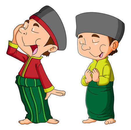 The boys are ready for pray in the mosque of illustrationのイラスト素材