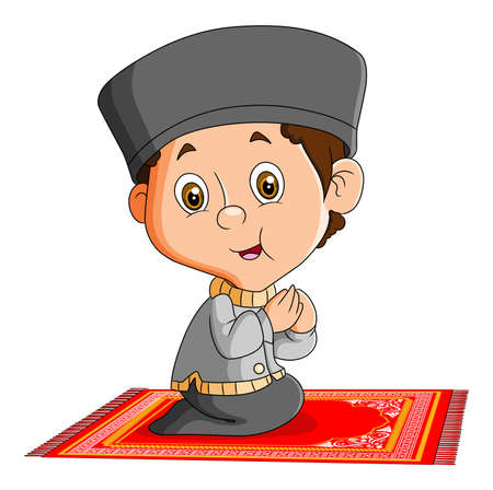 The happy boy is praying in eid al fitr's day of illustrationのイラスト素材