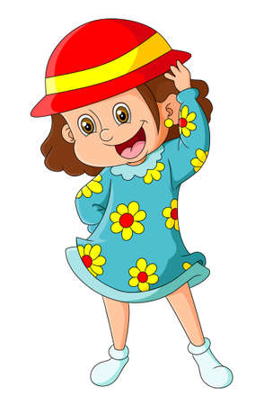 The cute girl is standing and stylish with a cool pose of illustrationのイラスト素材