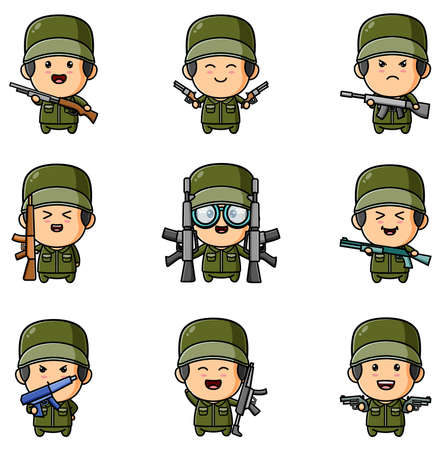 The army is holding the gun mascot bundle set of illustrationのイラスト素材