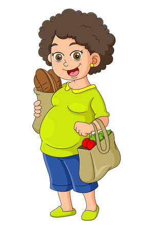 The pregnant mother is back from the market of illustrationのイラスト素材
