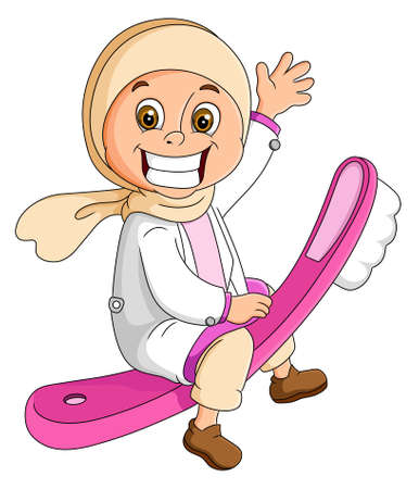The cute dentist is playing with the big toothbrush of illustrationのイラスト素材