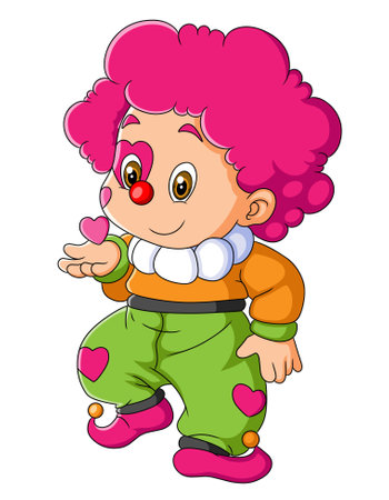 The cute clown boy is giving the love of illustrationのイラスト素材