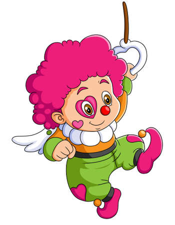 The happy clown boy is swinging with the rope of illustrationのイラスト素材