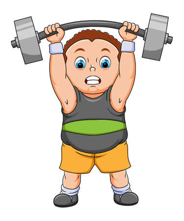 The big boy is lifting weight with a serious face of illustrationのイラスト素材