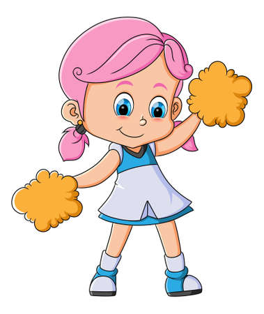 The cute cheerleader girl dancing and doing the attraction the performance of illustrationのイラスト素材