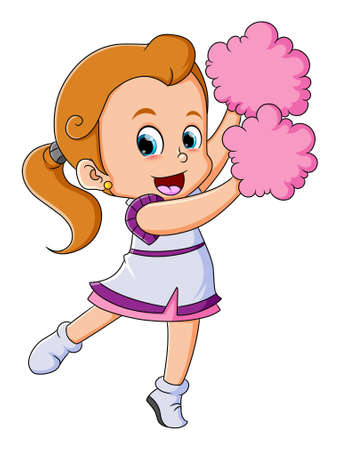 The cheerleader girl is dancing with the pompom in the hand of illustrationのイラスト素材