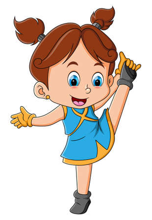 The cute ballerina girl is performing the dance with raising the leg of illustrationのイラスト素材
