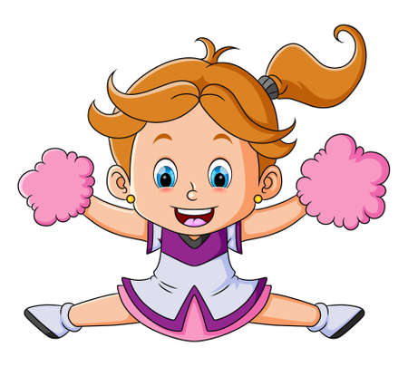 The little cheerleader girl is jumping and doing the attraction of illustrationのイラスト素材