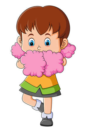 The little cheerleader girl is dancing and moving with the happy expression of illustrationのイラスト素材