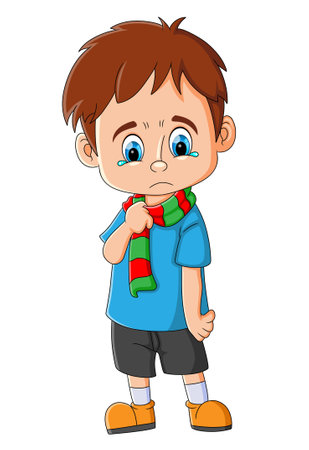 The boy is posing nicely with a sad face of illustrationのイラスト素材