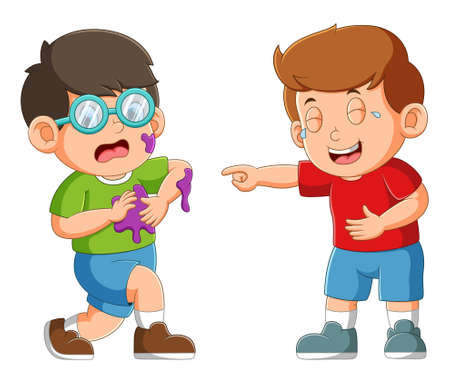 The boy is laughing because the friend full mud of illustrationのイラスト素材