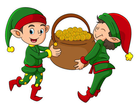 The dwarfs are holding a big sack of bitcoins of illustrationのイラスト素材