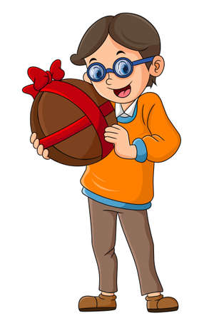 The handsome boy is surprising a gift for his mother of illustrationのイラスト素材