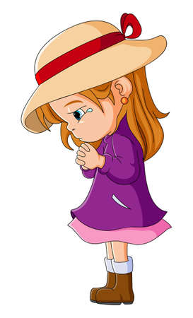 The girl is feeling sad and crying while standing of illustrationのイラスト素材
