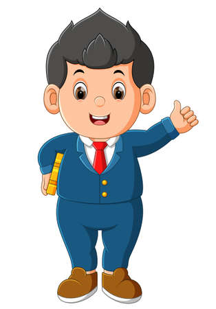 The cool businessman is holding and bringing the bitcoin for investing of illustrationのイラスト素材