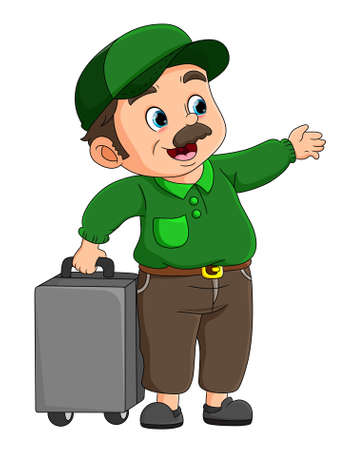 The porter is directing and help to bring a suitcase of illustrationのイラスト素材