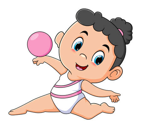 The little girl as the artistic swimming is playing with the ball of illustrationのイラスト素材
