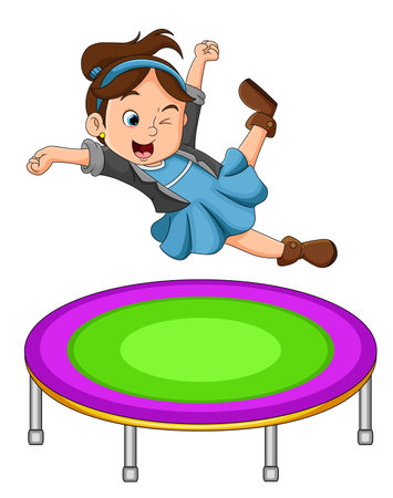 The cute girl with the dress is jumping with the good action of illustrationのイラスト素材