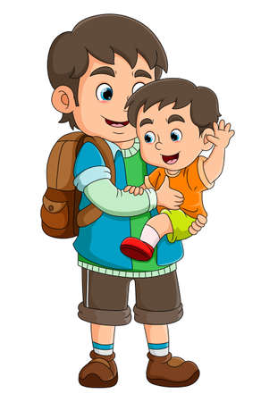 The father is holding a child and life happy together of illustrationのイラスト素材
