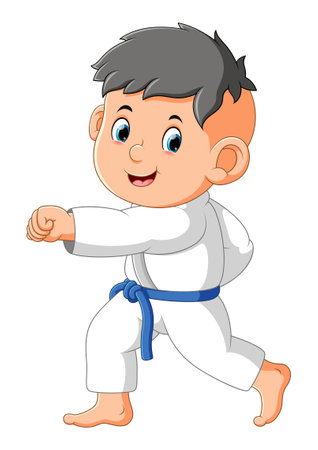 The little boy is doing taekwondo and showing the hit of illustrationのイラスト素材