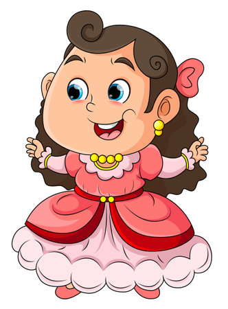 The cute princess girl is looking so beautiful with dress that she is wearing of illustrationのイラスト素材