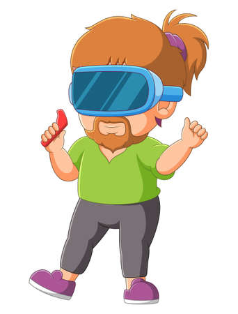 The boy is playing virtual reality and doing some dance of illustrationのイラスト素材