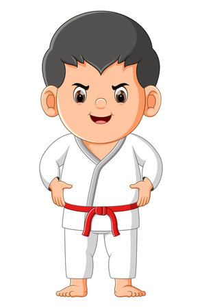 The karate boy is ready to beat the enemy in the competition of illustrationのイラスト素材