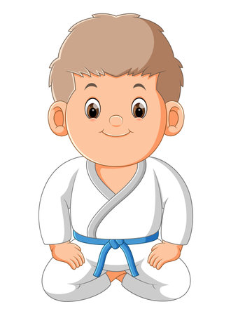 The karate boy is very focus while sitting and learn something of illustrationのイラスト素材