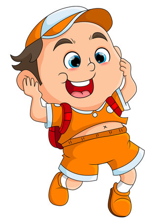 The cute student boy is wearing the sporty costume of illustrationのイラスト素材