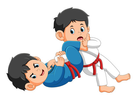 The taekwondo athletes are fighting for the competition of illustrationのイラスト素材