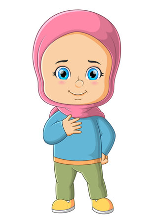 The cute young girl is expressing the patient with holding the chest of illustrationのイラスト素材
