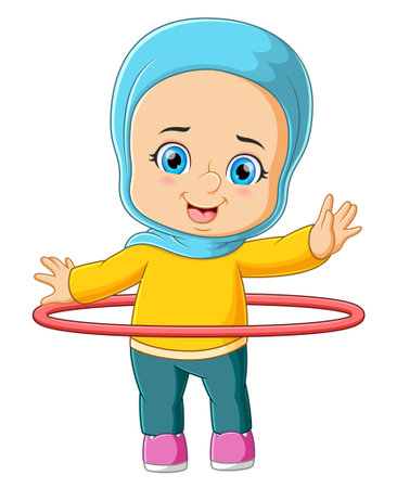 The young girl is practicing with the hula hoop of illustrationのイラスト素材